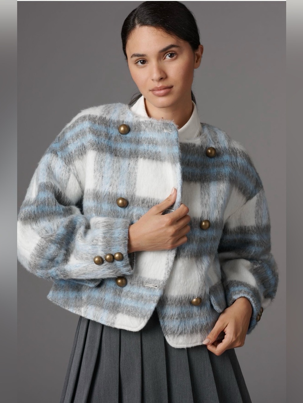 Anthropologie Maeve Plaid Wool Blend Jacket